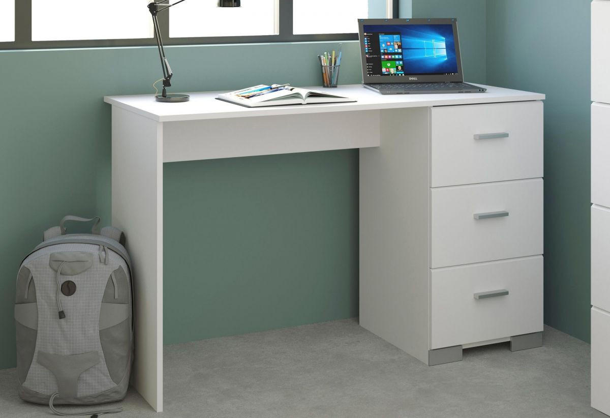 KINDERZIMMER weiß, grau, Komplett-Set mit Stauraumbett, Kleiderschrank, Schreibtisch - Silberfarben/Weiß, Holzwerkstoff/Kunststoff (135/185/203cm) - Parisot Meuble