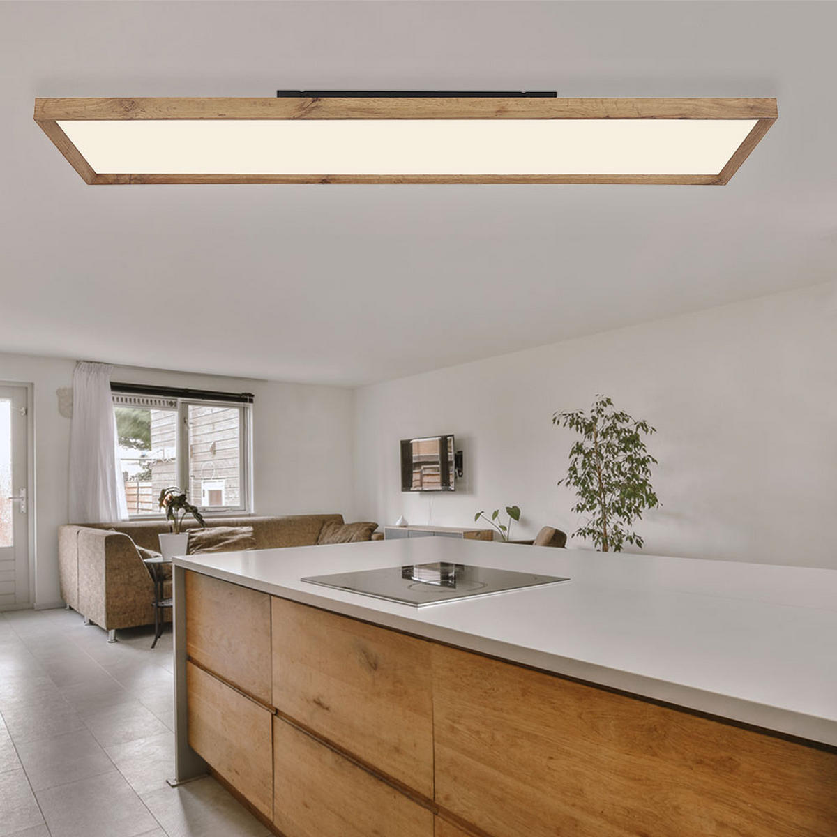 LED DECKENLEUCHTE Cinderell Holz Braun - Braun, Metall (120/30/8.5cm) - Globo Lighting