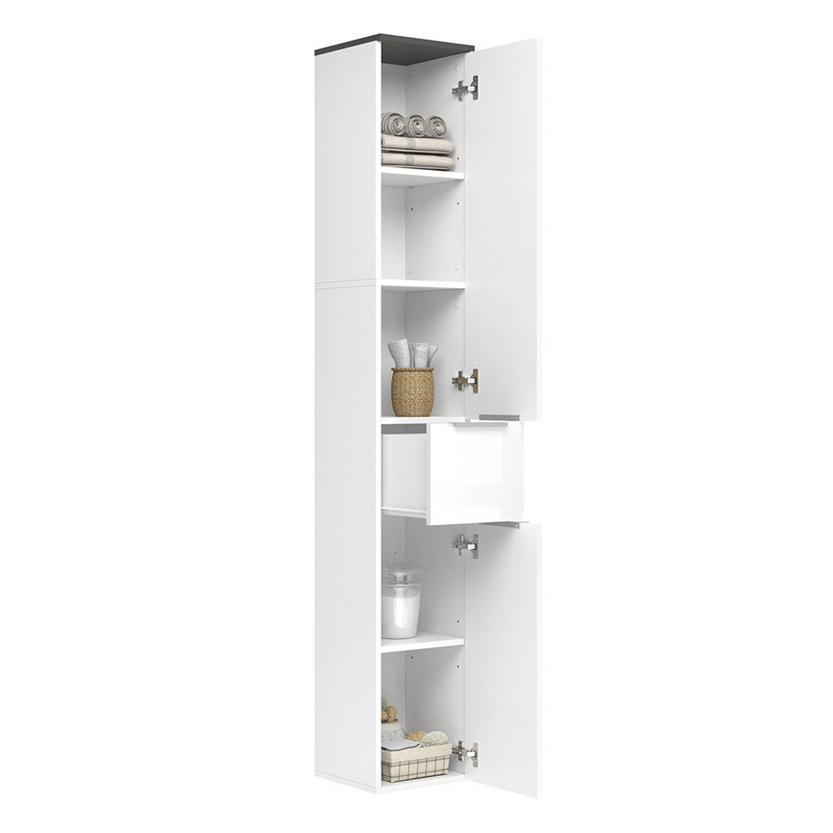 BADSCHRANK Otis Weiß Hochglanz 30 x 190 cm - Weiß Hochglanz, Holzwerkstoff (30/190/30cm) - Vicco