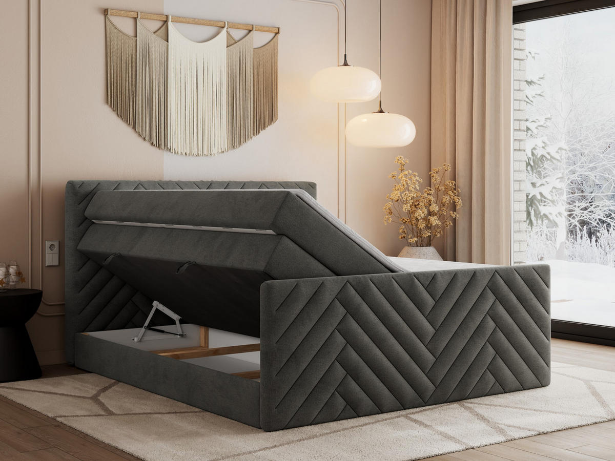 BOXSPRINGBETT PARIS KING DUO - 120/200 - Dunkelgrau Velvet - H3 - Dunkelgrau, Holz/Textil (120/200cm) - MKS