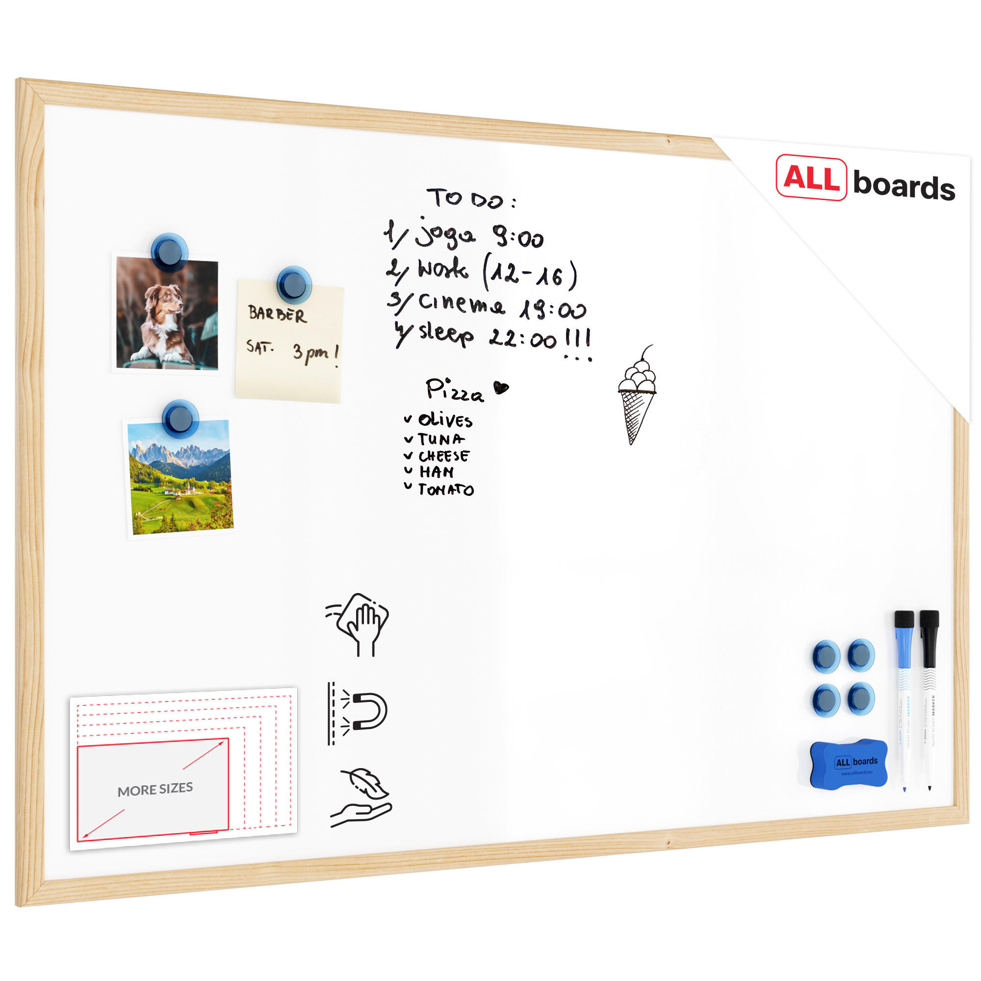 WHITEBOARD Magnetisch mit Naturholzrahmen 90x60cm - Weiß, Metall (90/60/1.5cm) - ALLboards