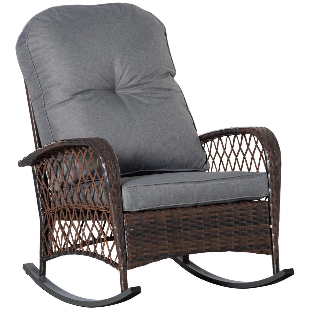 POLY Rattan Schaukelstuhl mit Kissen Braun 75 x 98 x 91 cm - Braun, Kunststoff (98/91/75cm) - Outsunny