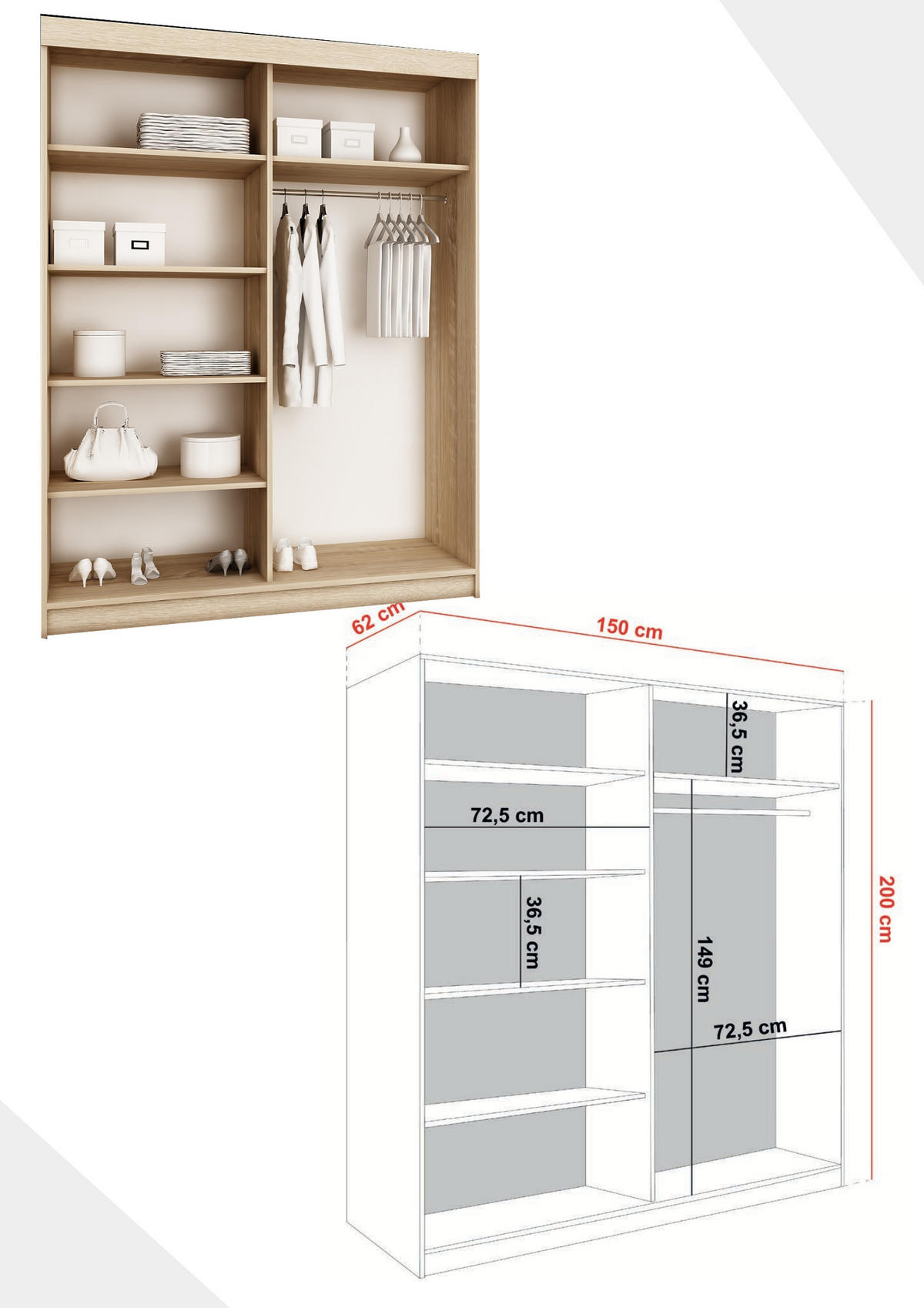 SCHIEBETÜRENSCHRANK ARI 2 mit Spiegel 150 - Weiß - Weiß, Holzwerkstoff (150/200/62cm) - Kier Furniture