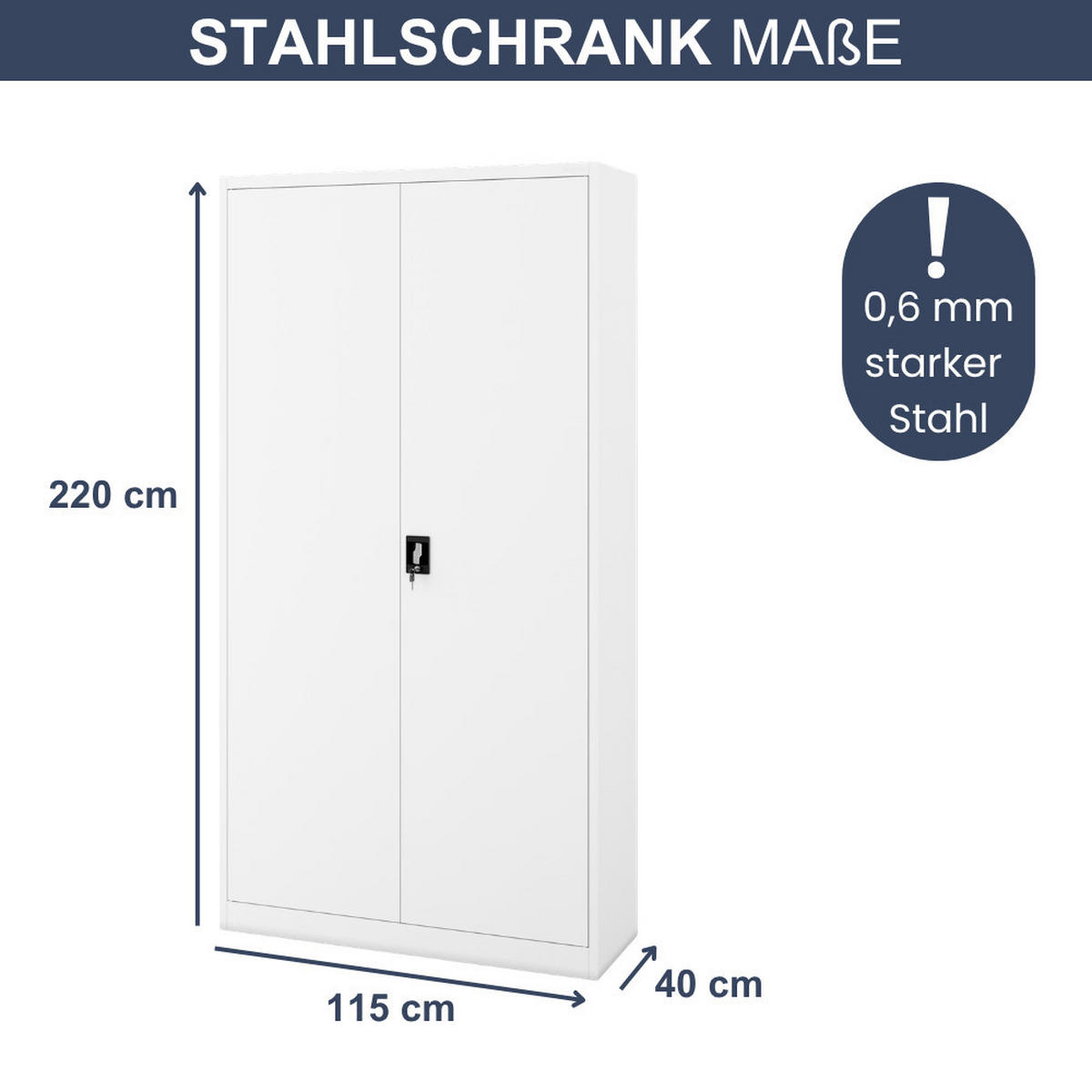 AKTENSCHRANK abschließbar JAN Flügeltüren 220x115x40cm Weiß - Weiß, Metall (115/220/40cm) - Jan Nowak