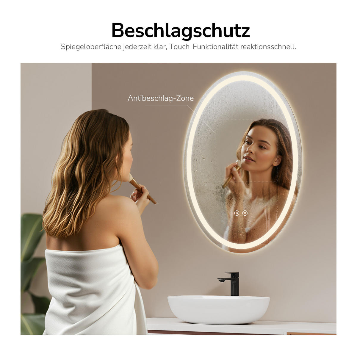 BADRUMSSPEGEL med LED-belysning, oval, 70/50/3 cm - Transparent, Glas (50/70/3cm) - EMKE