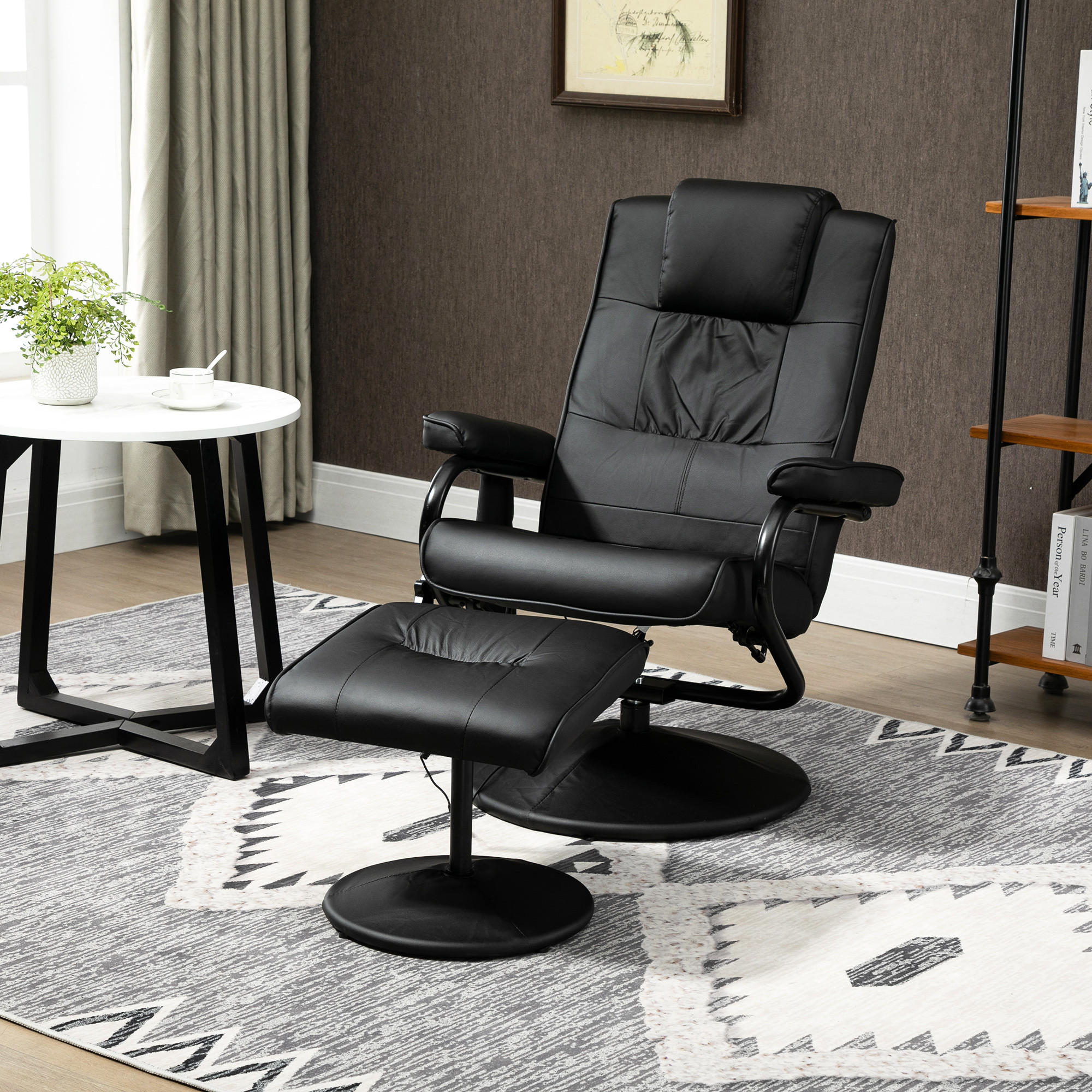 MASSAGESESSEL mit Hocker, Relaxsessel mit Liegefunktion, Massagefunktion Schwarz - Schwarz, Leder/Kunststoff (84/95/77cm) - HOMCOM