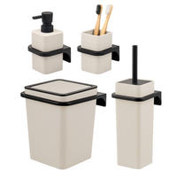 BAD-ACCESSOIRES-SET (4er-Set) SAVONA, Soft-Touch, beige - Beige, Kunststoff (20.5/24.5/21.5cm) - bremermann