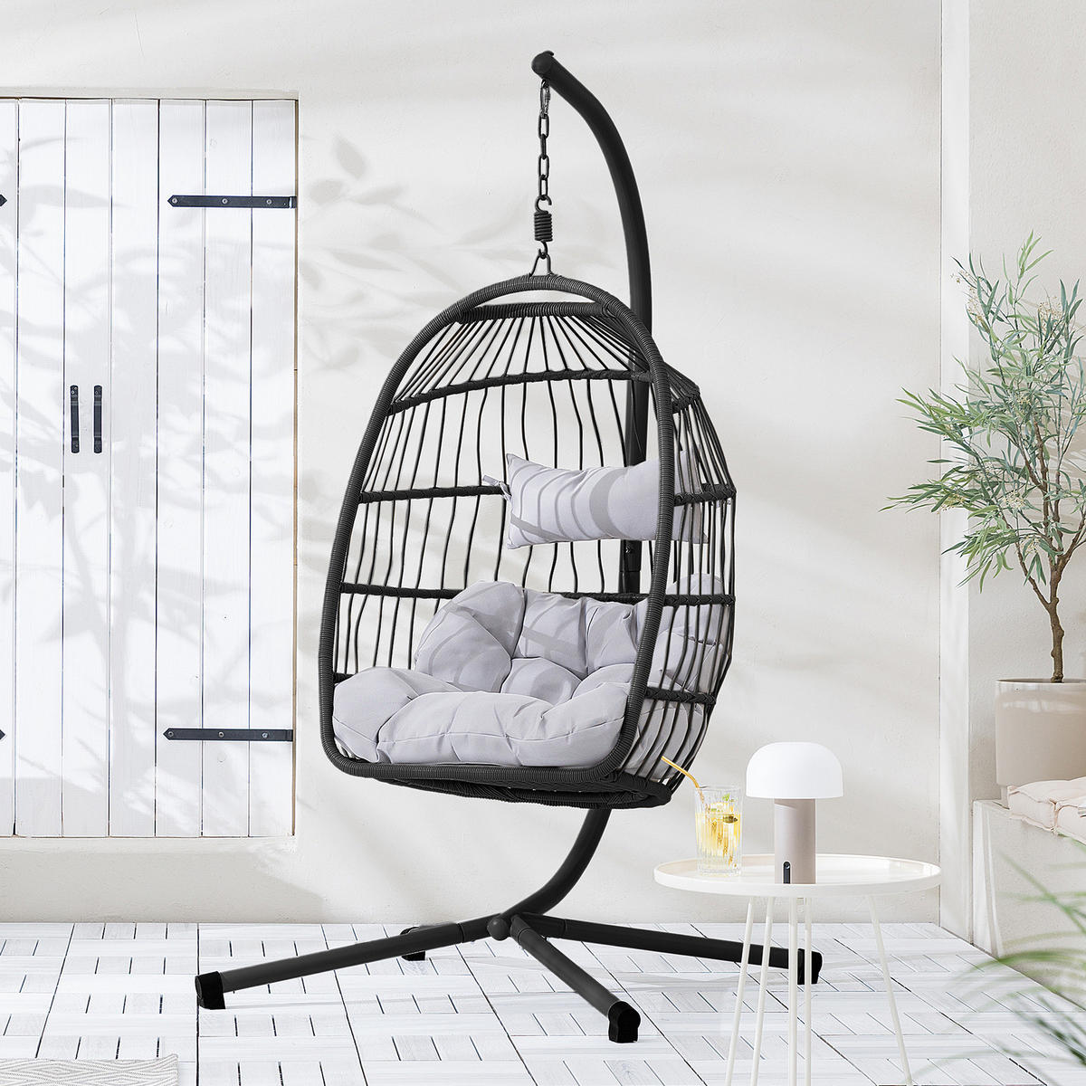 HÄNGESESSEL - Polyrattan / Stahl - Schwarz, Kunststoff/Textil (95/190/95cm) - home24