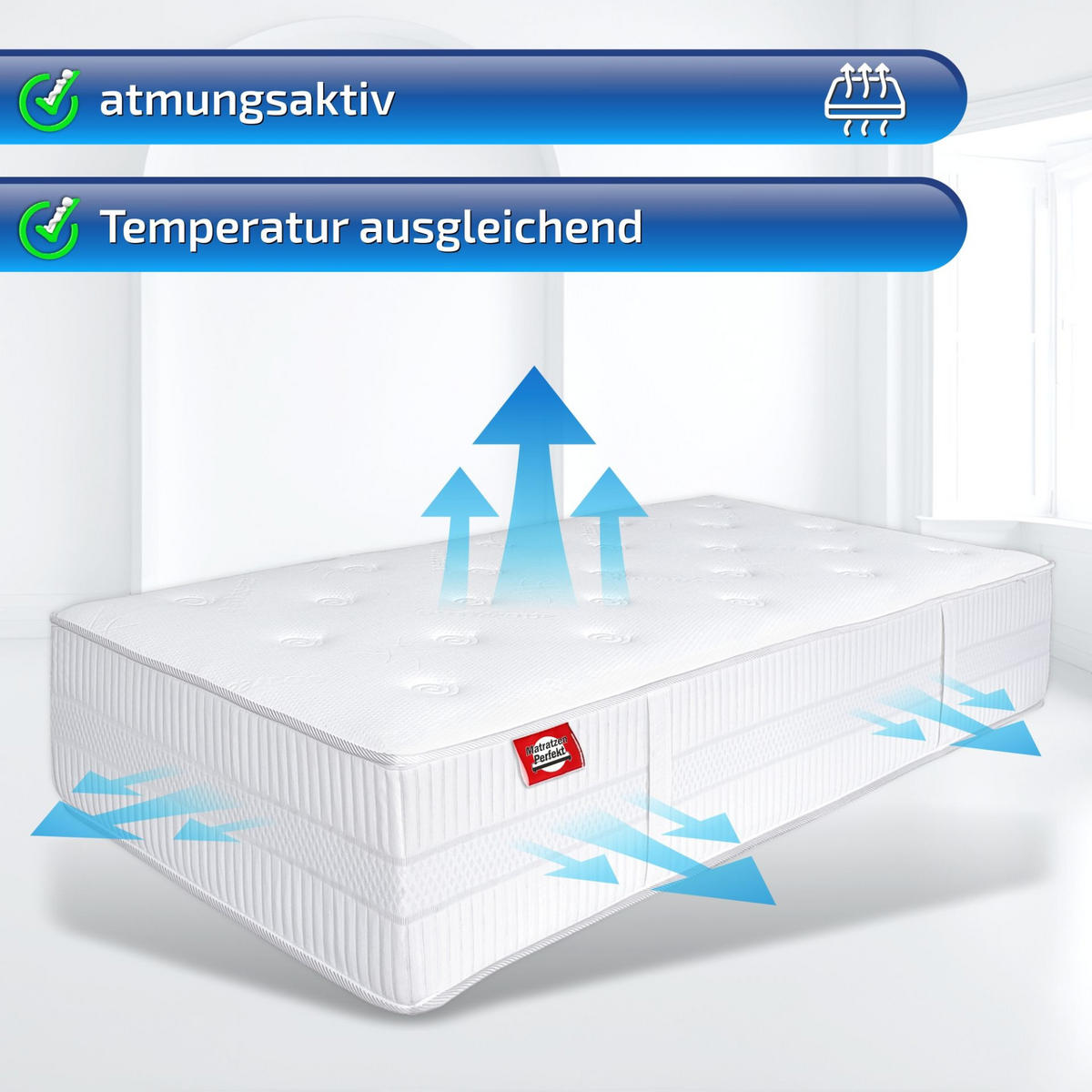BOXSPRINGMATRATZE Terra Med Box 90 x 200 cm 33 cm Höhe H3 7 Zonen Integriertem Topper - Weiß, Textil (90/200cm) - Matratzen Perfekt