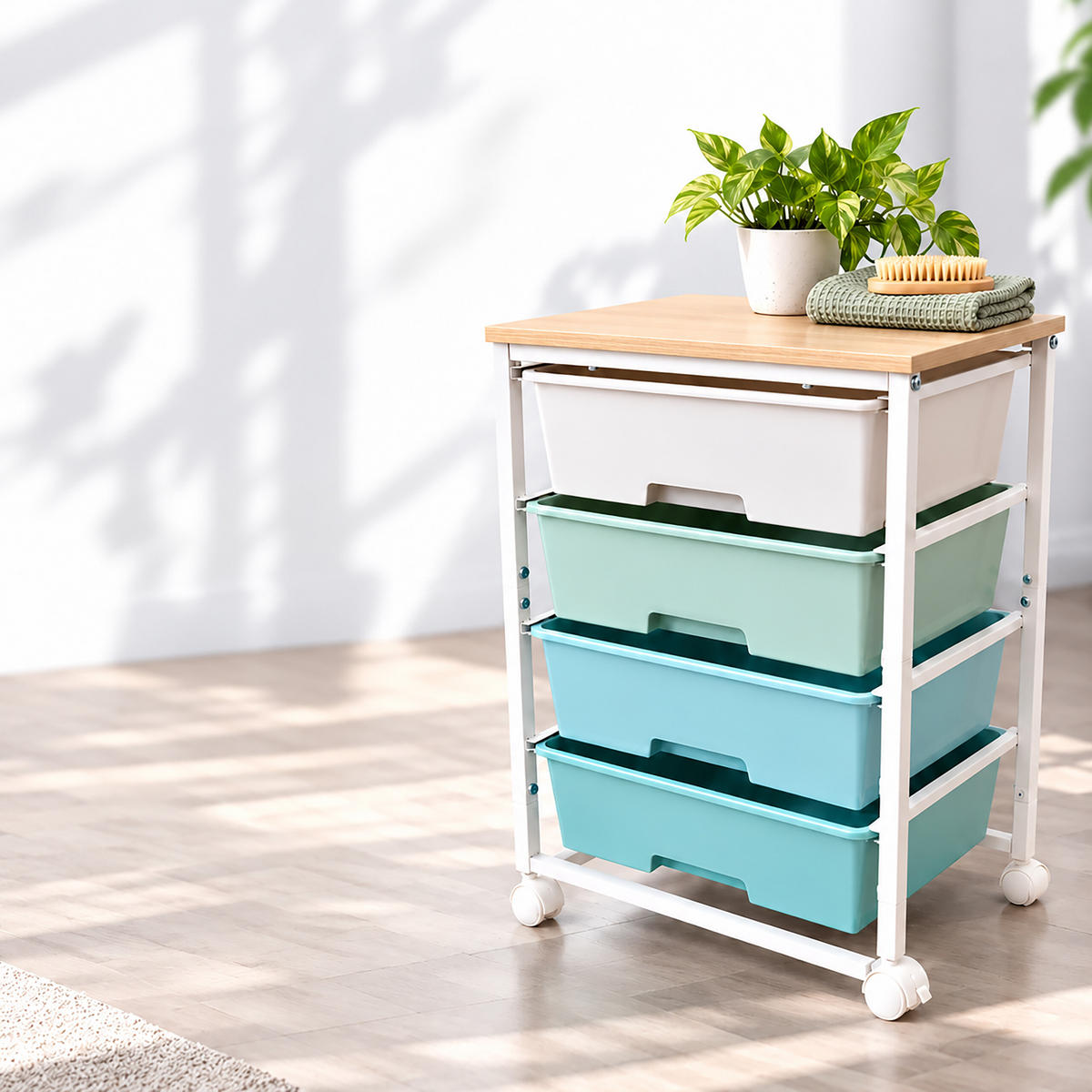 ROLLWAGEN Grün 4 Kunststoffschubladen - Multicolor, Holzwerkstoff/Kunststoff (38.5/77/28.5cm) - Relaxdays