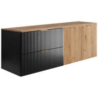 BADEZIMMER-SET, 57×46×160 cm, Schwarz / Eiche Craft / Eiche Craft Arbeitsplatte /, goldener Griff - Braun, Holzwerkstoff (160/57/46cm) - 3XE LIVING