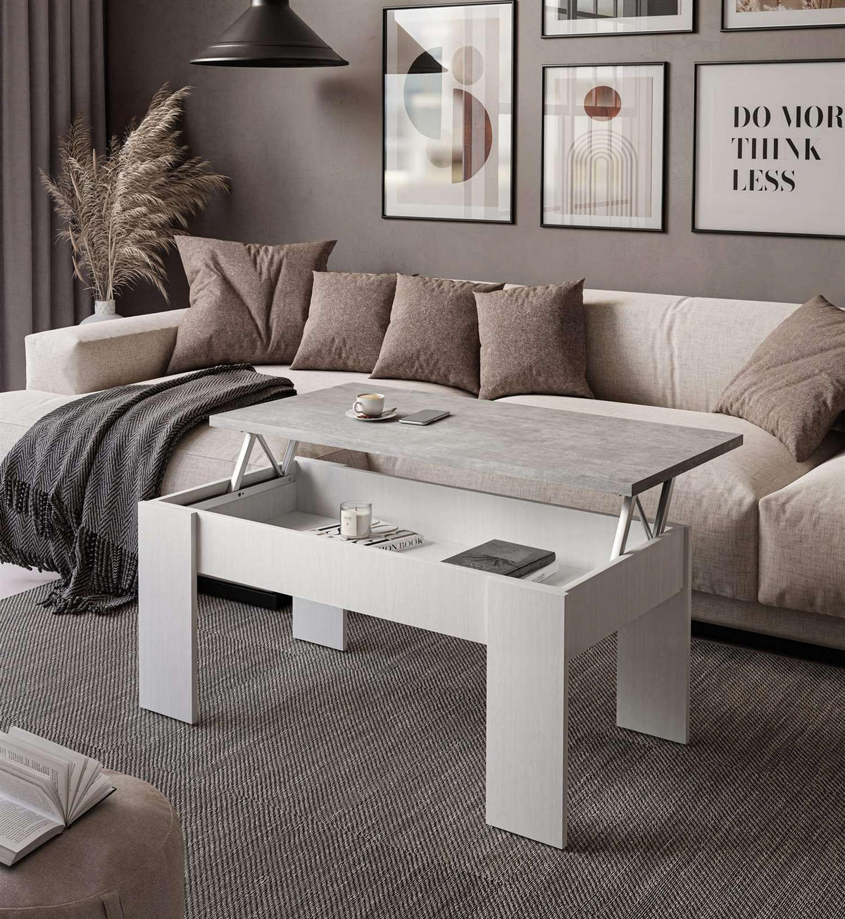 AUSZIEHBARER Couchtisch APERTO, Weiß Rustica / Beton - Grau, Holzwerkstoff (100/45/50cm) - Lookway