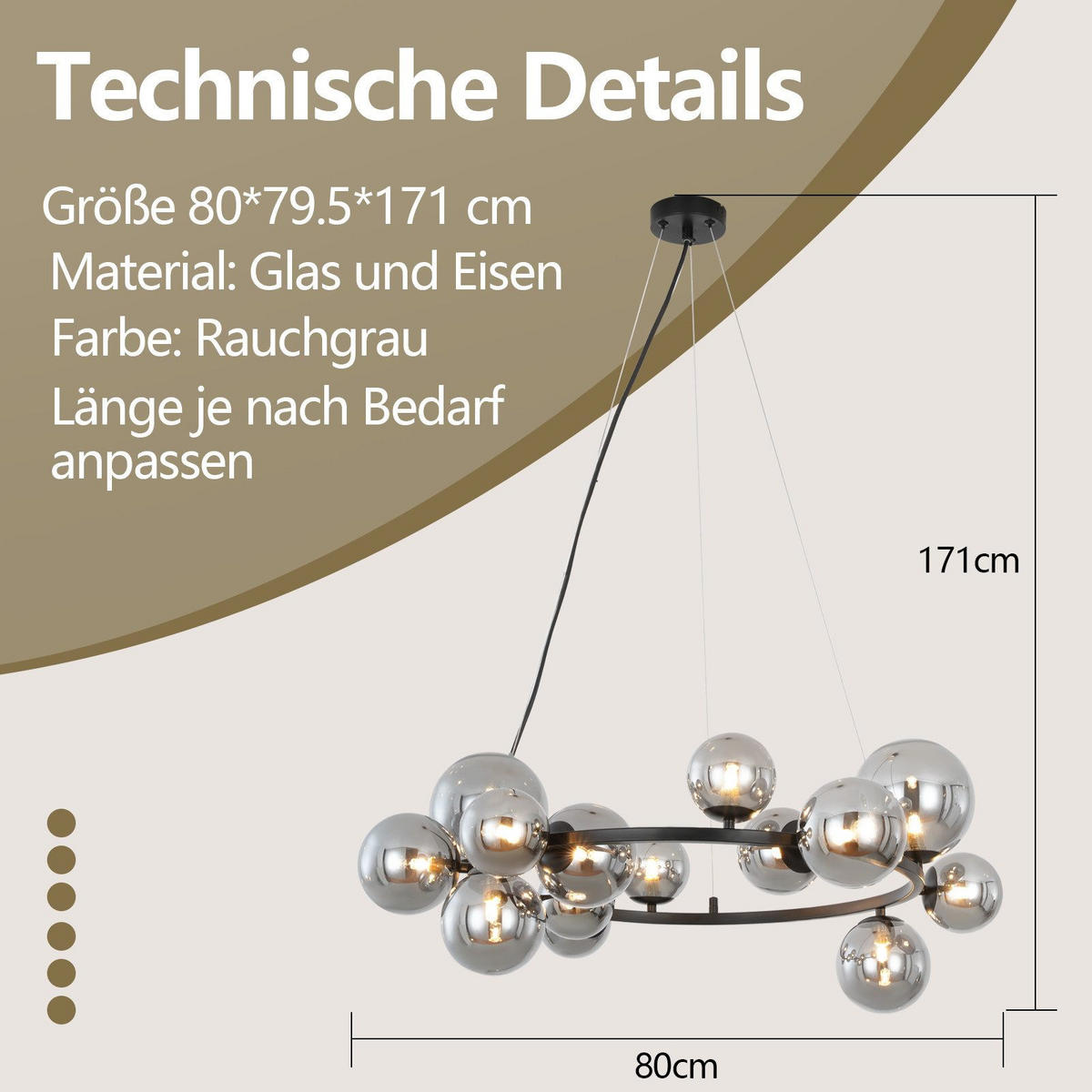PENDELLEUCHTE Lily 80/80/180 cm - Schwarz, Metall (80/80/180cm) - ZMH