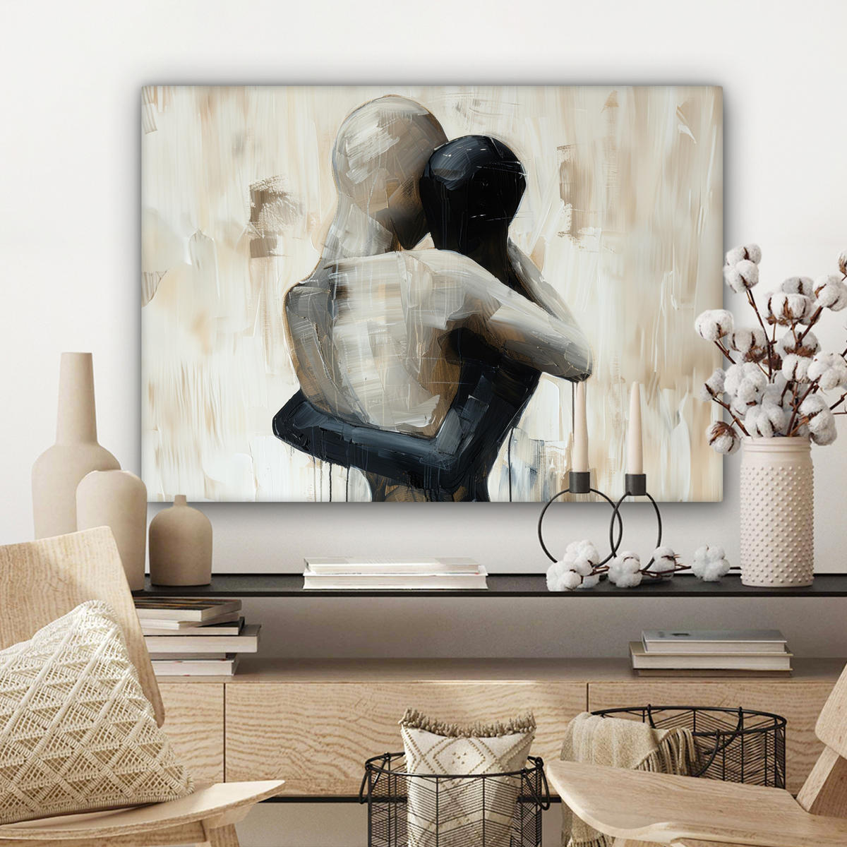 LEINWANDBILD Abstrakt - Liebe - Schwarz und weiß - Modern Wandbilder 80x60 cm - Schwarz, Textil (80/60cm) - MuchoWow