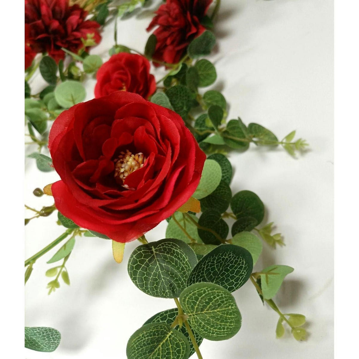BLUMENGIRLANDE 190 cm mit Dahlien und Rosen - Rot, Textil (5cm)
