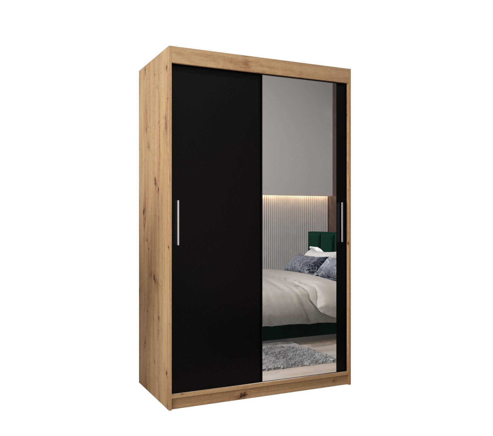 SCHWEBETÜRENSCHRANK 200/120/62 2-türig - Silberfarben/Schwarz, Holz/Kunststoff (120/200/62cm) - Abiks Möbel