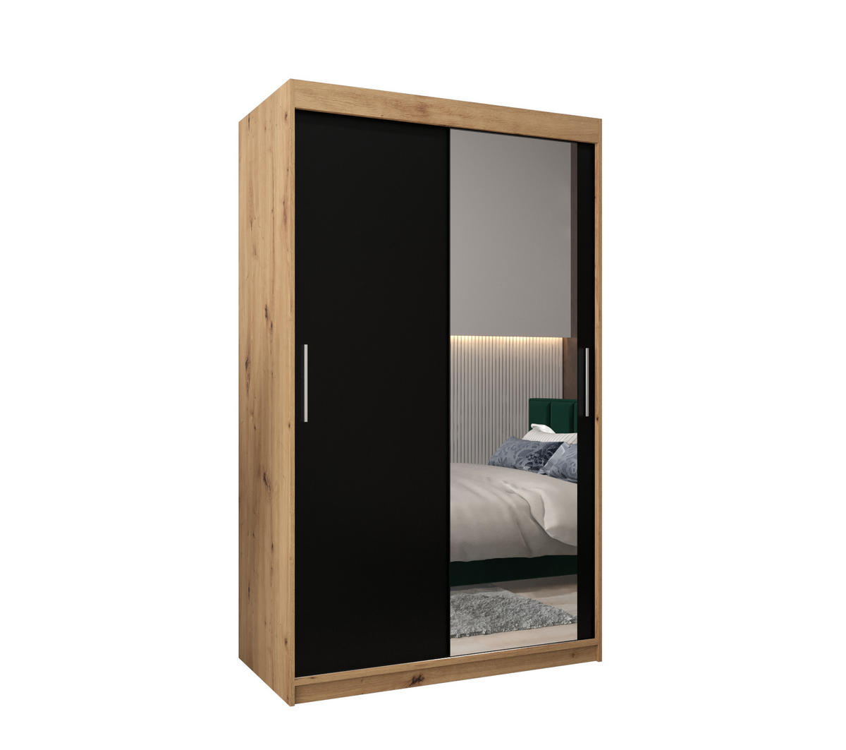 SCHWEBETÜRENSCHRANK 200/120/62 2-türig - Silberfarben/Schwarz, Holz/Kunststoff (120/200/62cm) - Abiks Möbel