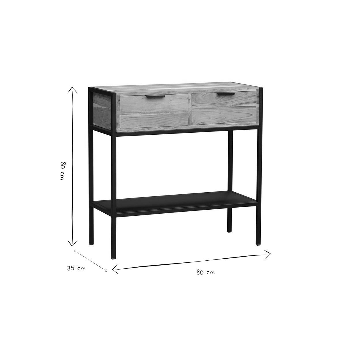KONSOLE Akazie Schwarz Metall 2 Schubladen ARTHUS - Eukalyptusholzfarben, Holz (80/35/80cm) - Miliboo