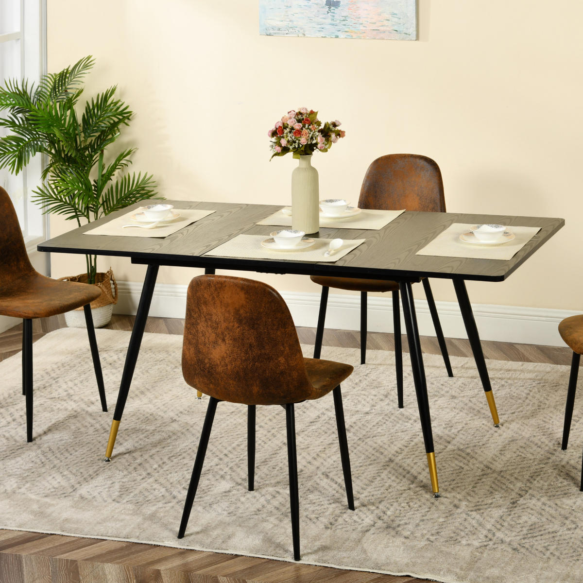 ESSTISCH im Industriestil Schwarzer ausziehbarer 120-160 - Goldfarben/Schwarz, Holz/Metall (80/120/75cm) - Urban Meuble
