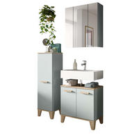 BADMÖBEL-SET 3-teilig grün, Eiche, Badkombination skandinavisch 109 x 190 cm - Eichefarben/Grün, Glas/Holzwerkstoff (109/190/34cm) - Inn.Furn