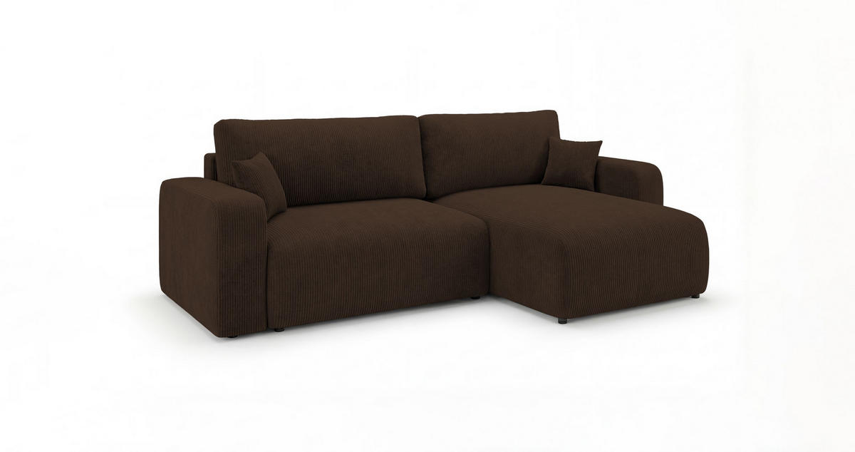 ROHOVÁ pohovka BERLIN levá hnědá manšestr Poso 6 - funkce spaní, úložný prostor - hnědá, textil (285/185cm) - Cornero