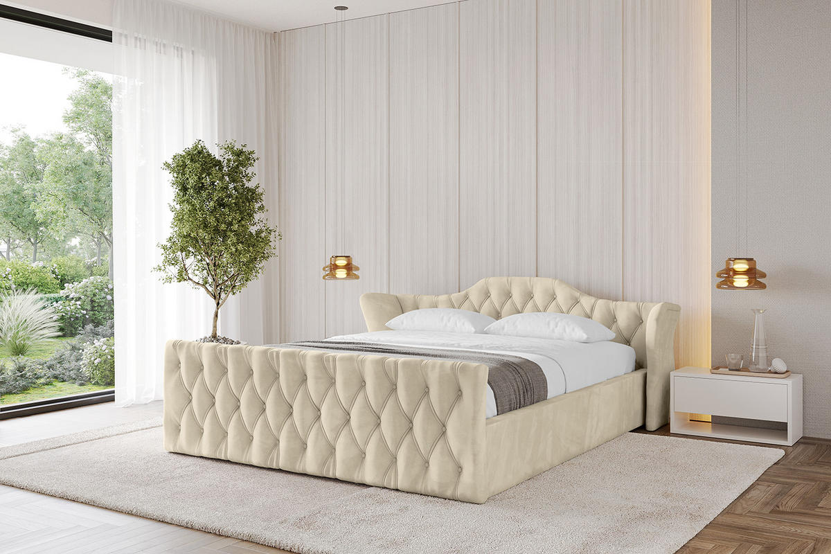 POLSTERBETT mit Bettkasten, Fußteil und Lattenrost, Boxbett mit Matratze H3/H4 - ZORAN-Z-V1 180x200 Beige - Ecru, Holzwerkstoff/Textil (180/200cm) - ALTDECOR