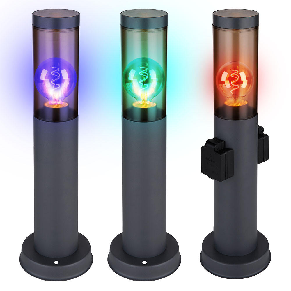 RGB LED SOCKELLEUCHTE Edelstahl Anthrazit 3er Set - Anthrazit, Kunststoff/Metall (7.6/45/7.6cm) - Globo Lighting