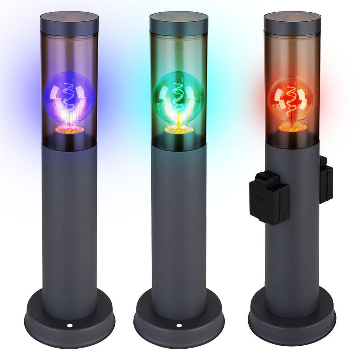 RGB LED SOCKELLEUCHTE Edelstahl Anthrazit 3er Set - Anthrazit, Metall (7.6/7.6/45cm) - Globo Lighting