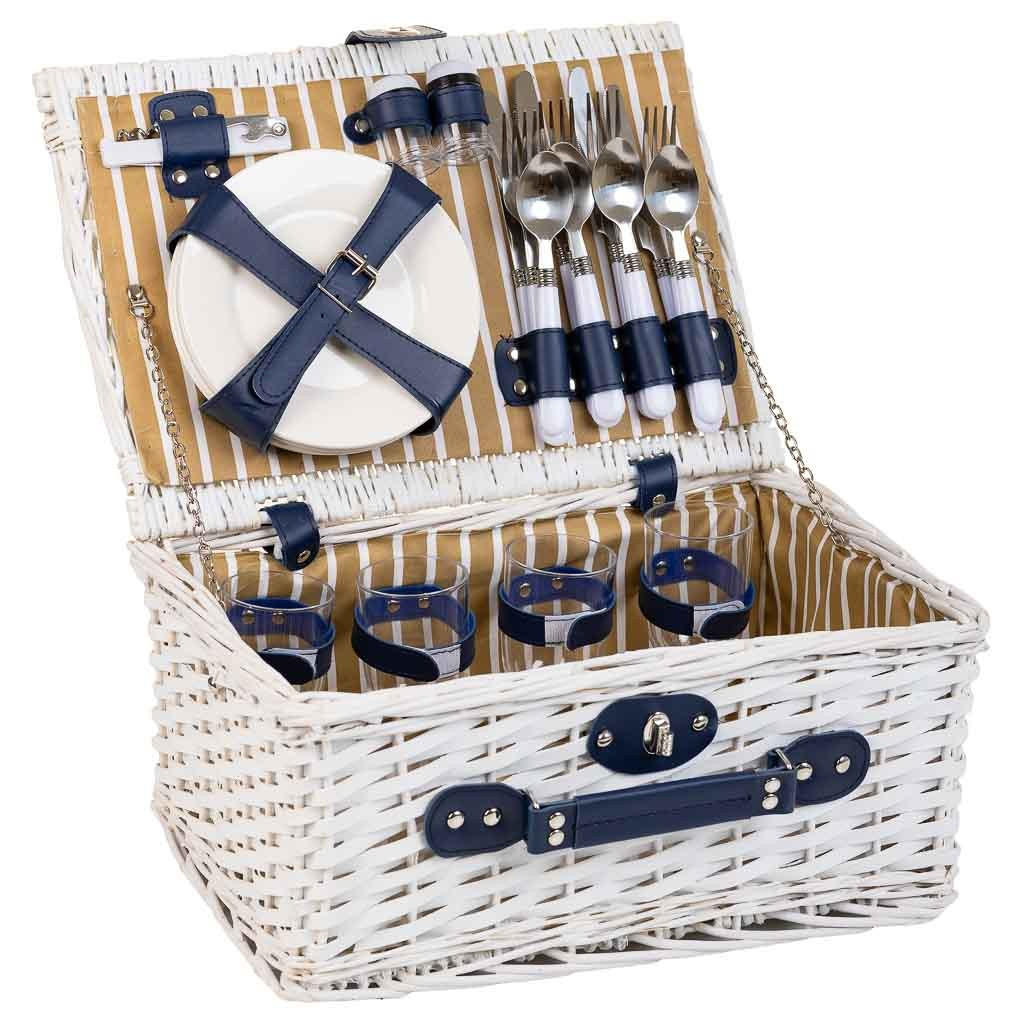 PICKNICKKORB, weiß, 40x28x19cm - Blau, Naturmaterialien (40/19/28cm) - Wanderlust