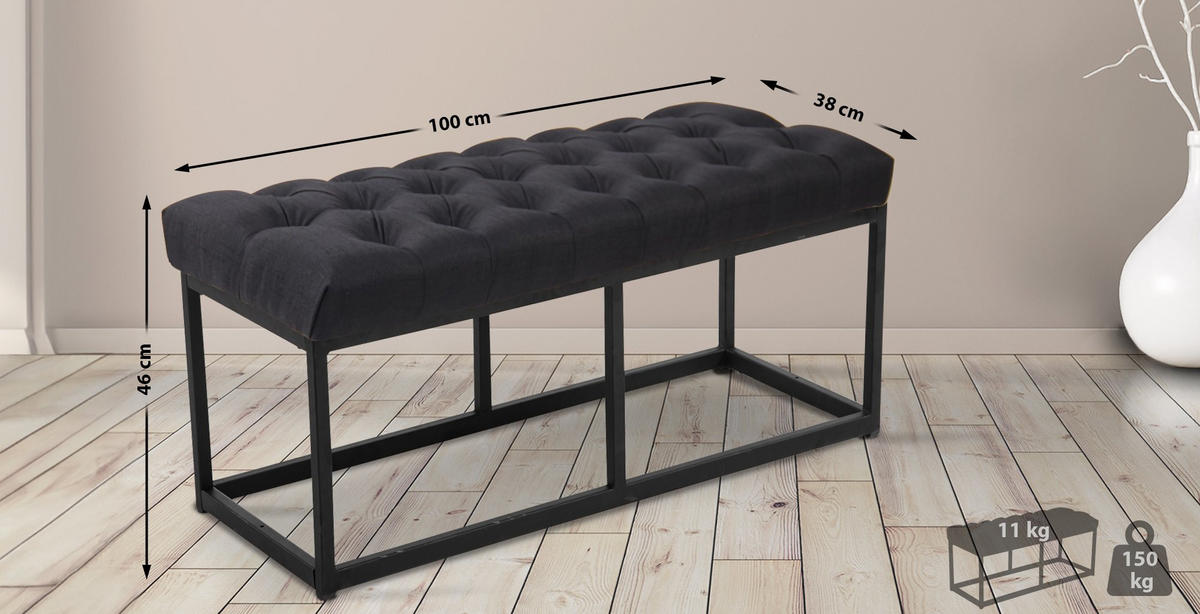SITZBANK Mexico Stoff Schwarz - Schwarz, Textil (100/46/38cm) - DELUKE