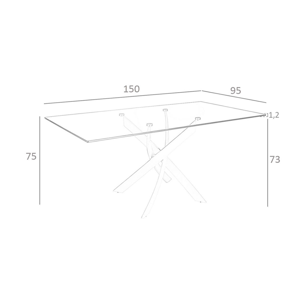 ESSTISCH Esstisch Rechteckig gehärtetes Glas aus verchromter Stahl 150/95/75 cm - Edelstahlfarben/Transparent, Metall (95/150/75cm) - ANGEL CERDA