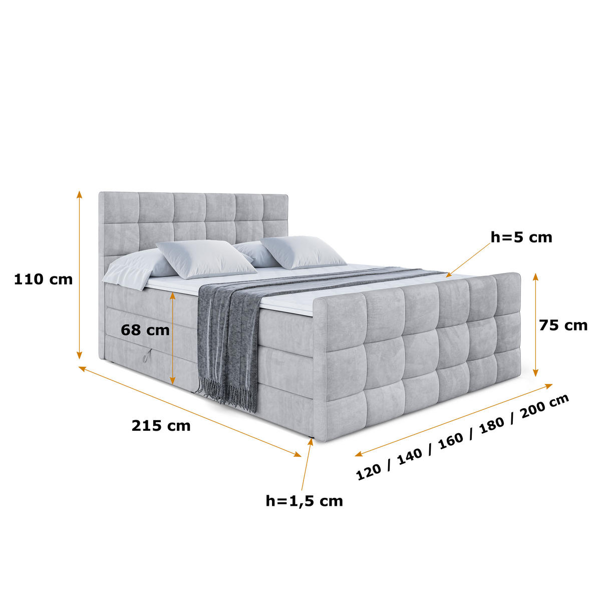 BOXSPRINGBETT APO-Z KING - 200 x 200 - H3/H4 - Hellgrau - Grau, Holzwerkstoff (200/200cm) - ALTDECOR