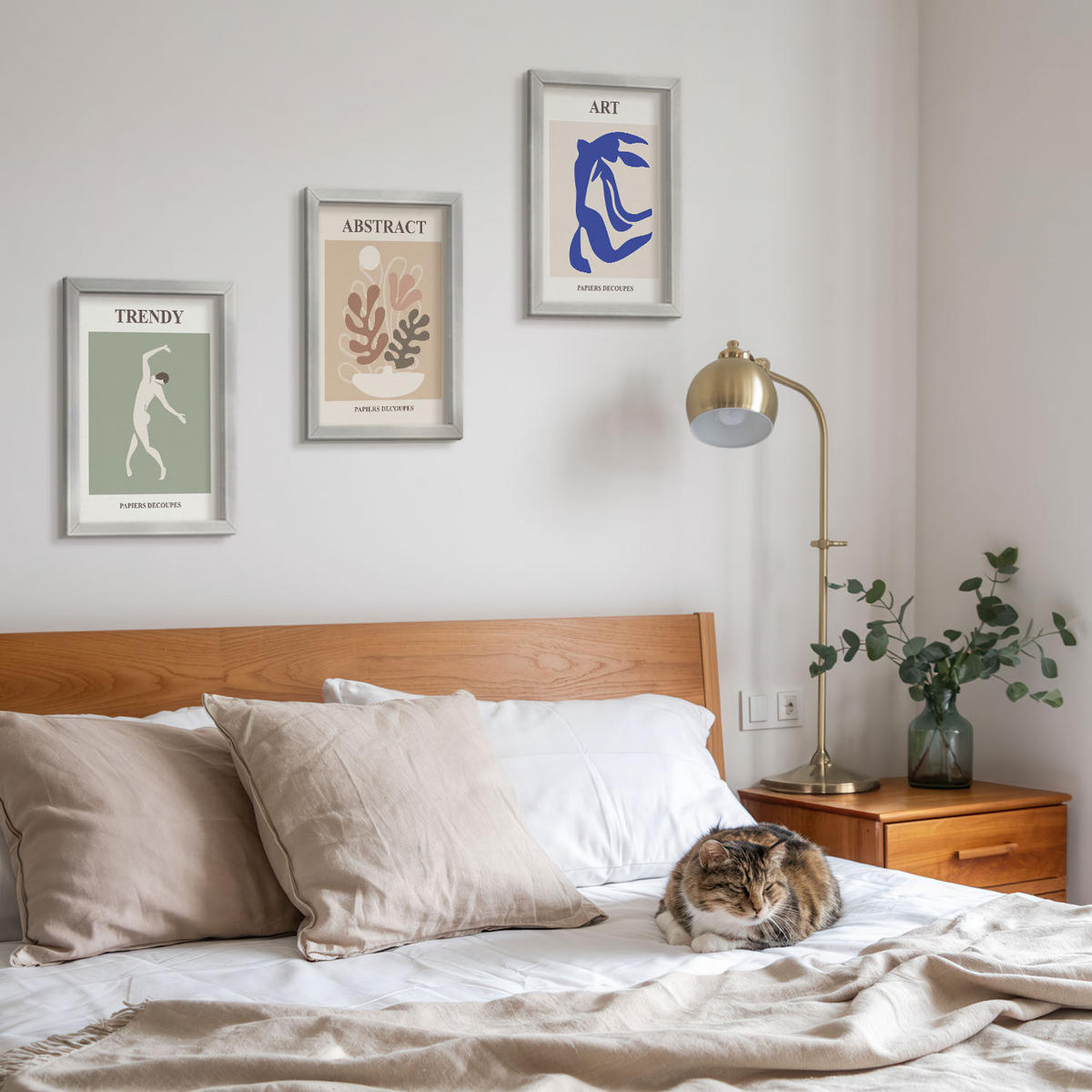 WANDBILDER 3er Set - 20x30 cm Silberner Rahmen - Matisses stilvolle Pflanzenfiguren - Silberfarben, Kunststoff (20/30cm) - ArtPrintCave