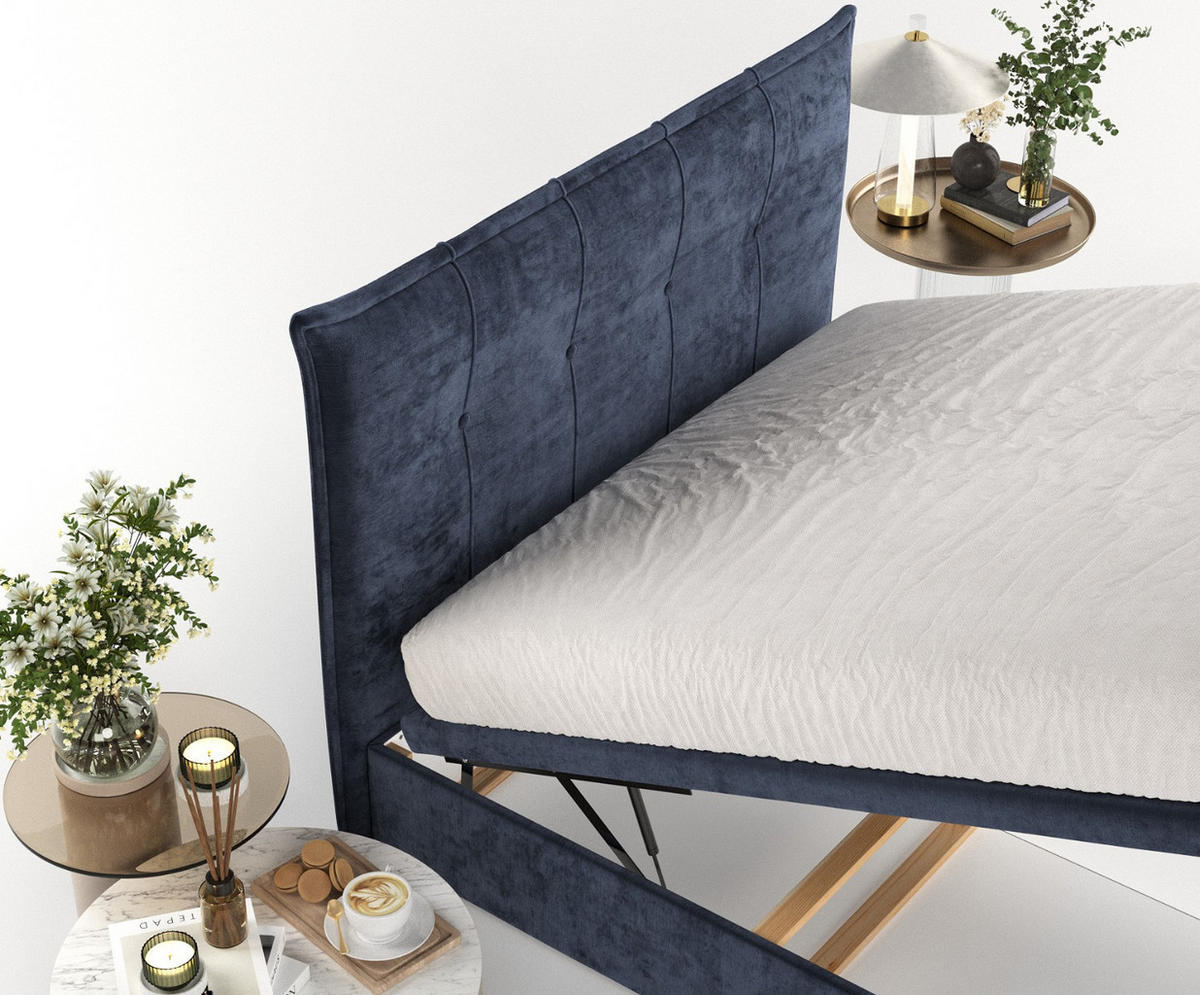 POLSTERBETT Liano mit Stauraum 200/200 cm Marineblau im Lotta Stoff - Schwarz/Dunkelblau, Holz/Holzwerkstoff (200/200cm) - AltaBeds