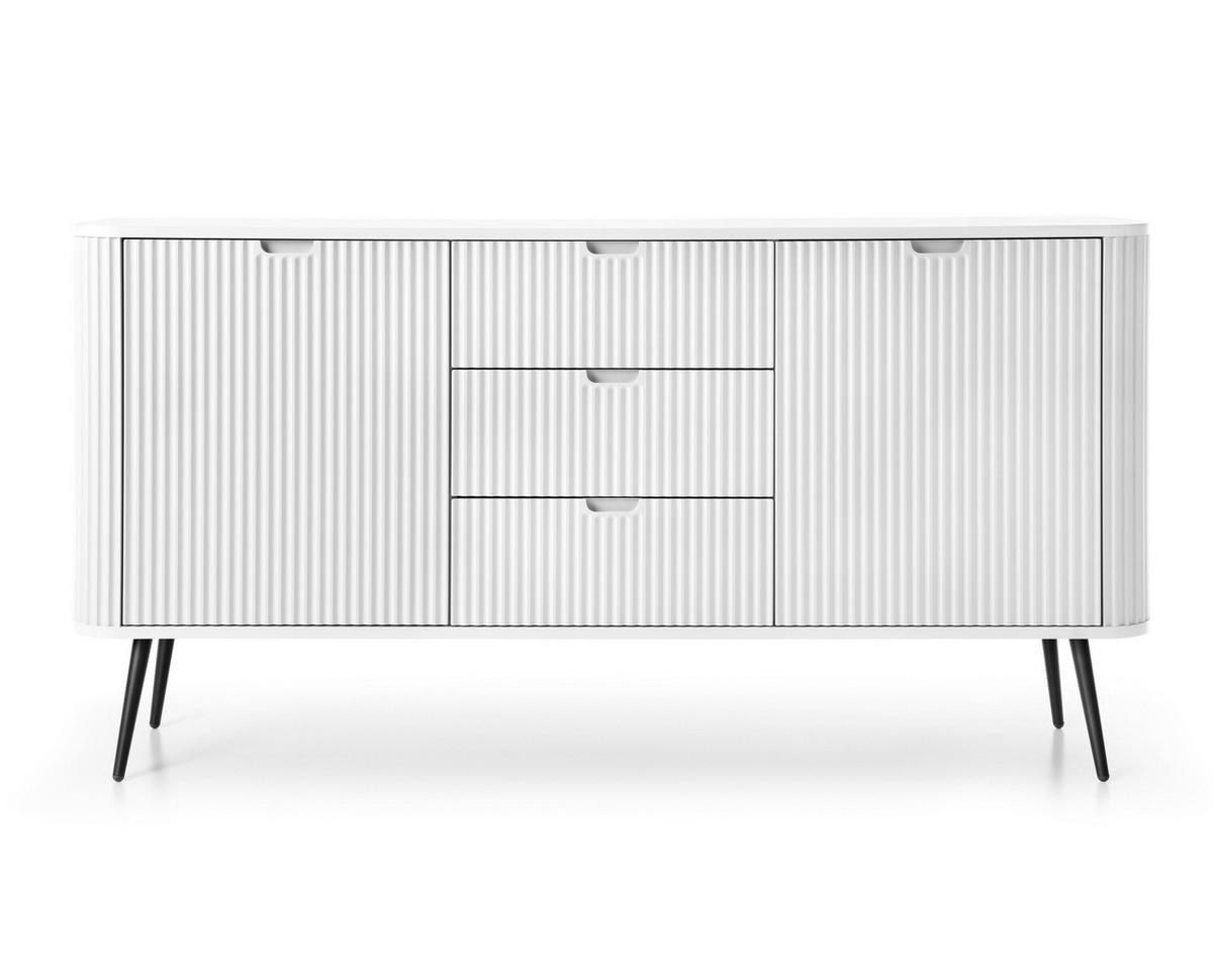 SIDEBOARD Salvia 2T 3S Weiß, Schwarz 168/87/39 cm – mit geriffelten Fronten und hohen Beinen - Schwarz/Weiß, Holzwerkstoff/Metall (168/87/39cm) - AX Living