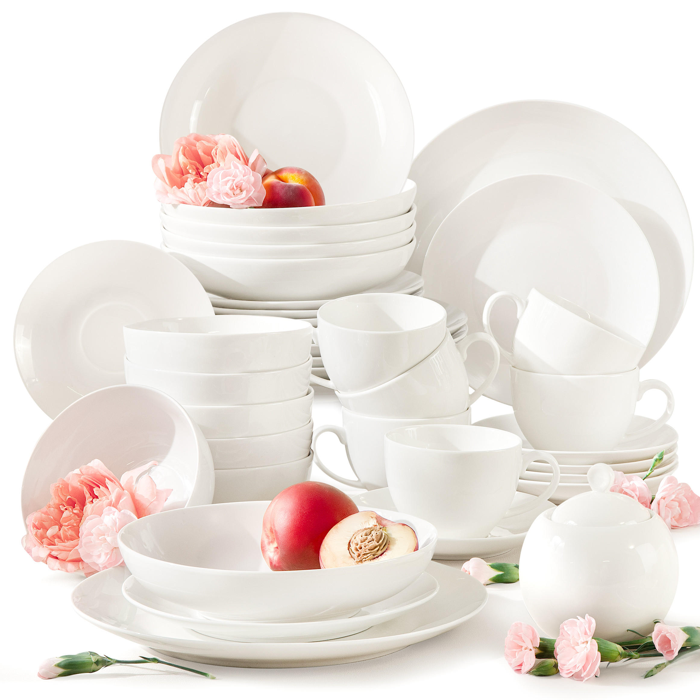 KOMBISERVICE 6 Personen AD BELLA 30-tlg,Porzellan, ecru - Ecru, Keramik (26/2.5/26cm) - KONSIMO®