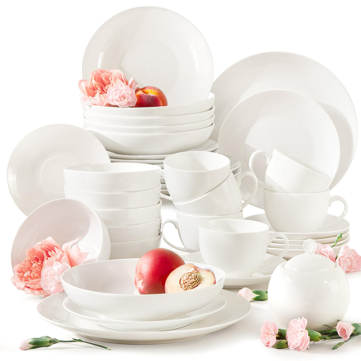 KOMBISERVICE 6 Personen AD BELLA 30-tlg,Porzellan, ecru - Ecru, Keramik (26/2.5/26cm) - KONSIMO®