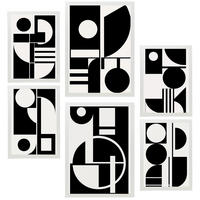 POSTER Set Mit 6 Bauhaus Schwarz Geometrisch A3 & A4 Weißer Rahmen - Weiß, Papier (29/3cm) - Nacnic
