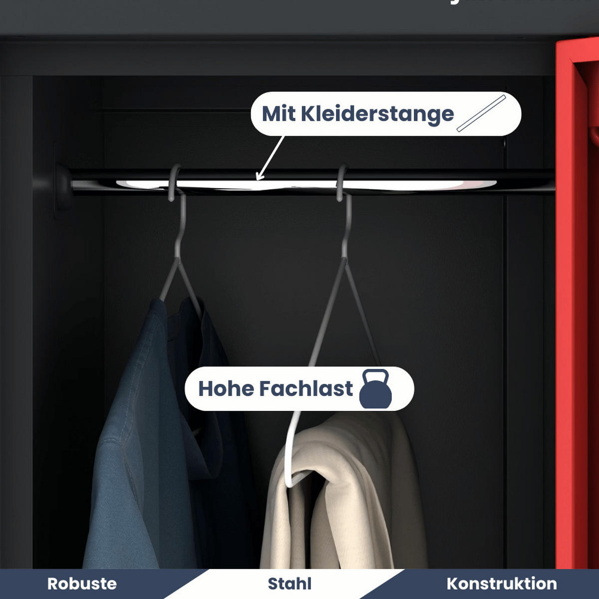 UMKLEIDESCHRANK Spind TOKIO 6 Abteile 185x90x45cm Anthrazit-Rot - Anthrazit, Metall (90/185/45cm) - DELUKE
