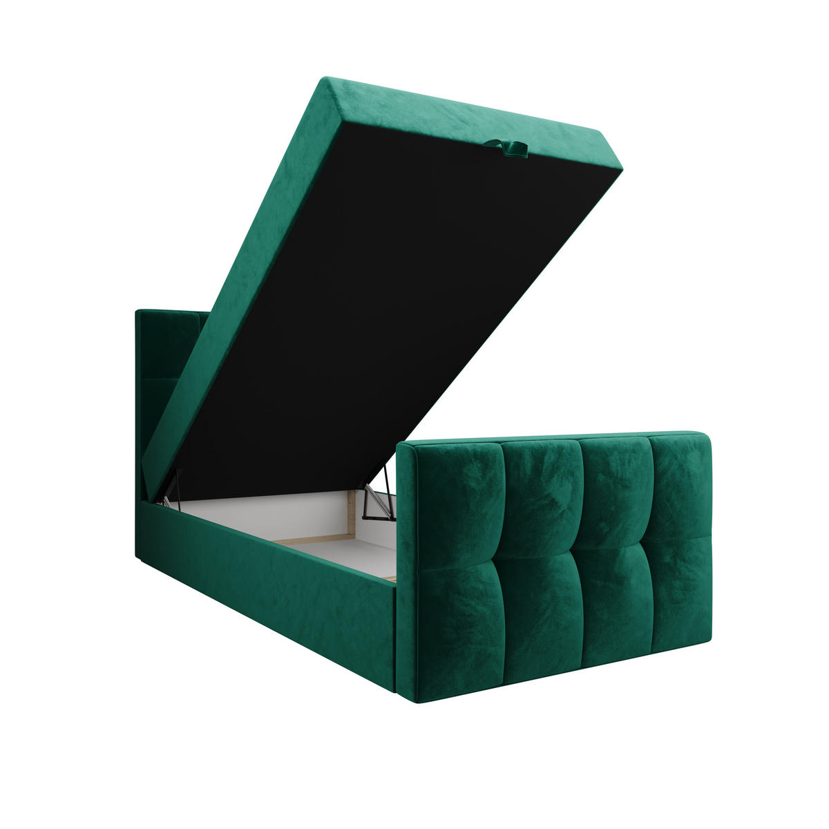BOXBETT MANHATTAN mit Matratze H3, Bonell und Topper 100x200 Monolith 37 - Grün, Textil (100/200cm) - Bedante