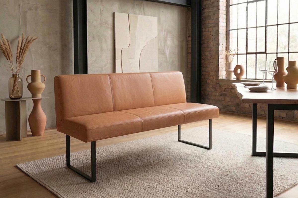 ESSZIMMERBANK ELEEN Braun Leder - Dunkelbraun/Braun, Leder (143/85/69cm) - KAWOLA