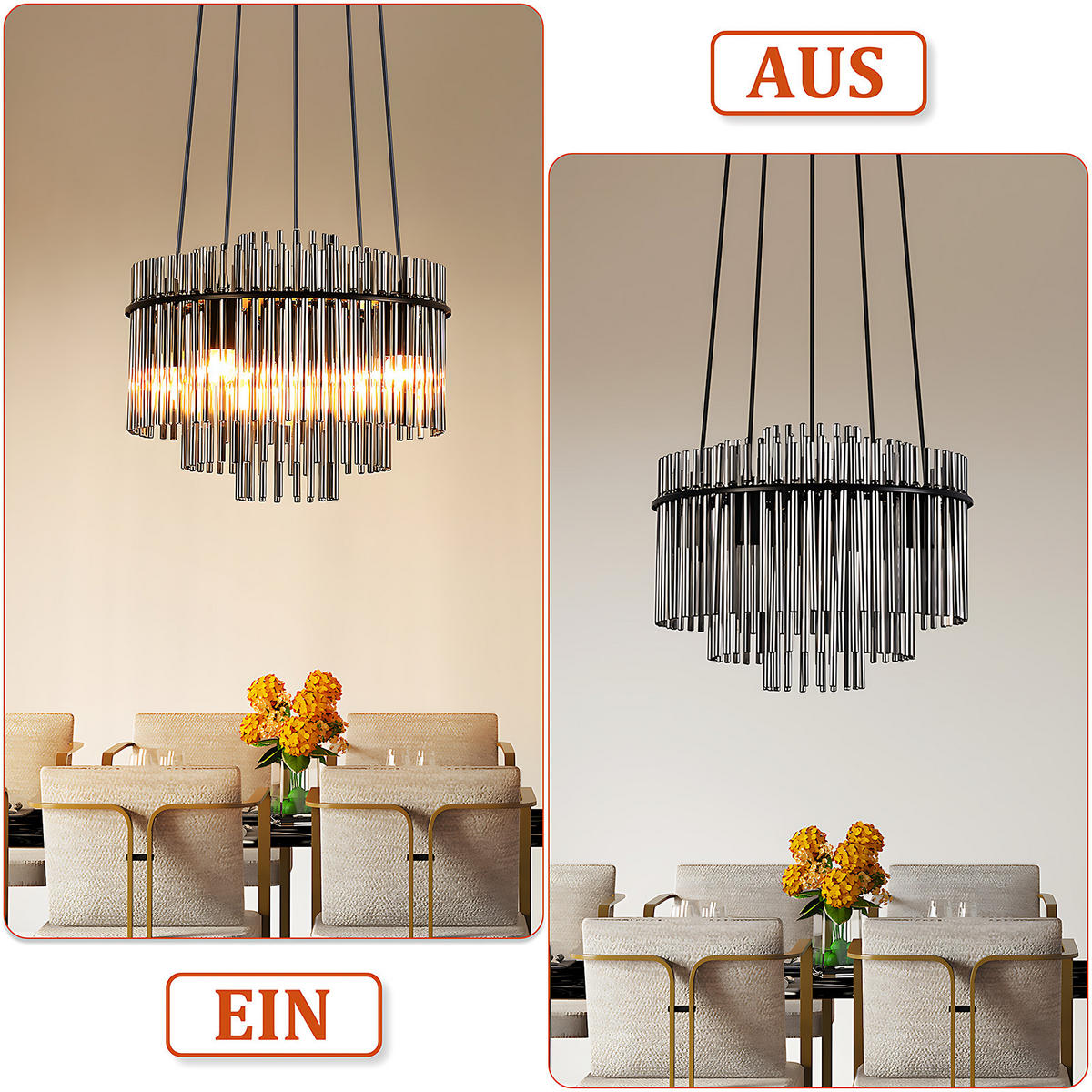 PENDELLEUCHTE Fern 15/40/150 cm - Schwarz, Glas (15/40/150cm) - ZMH