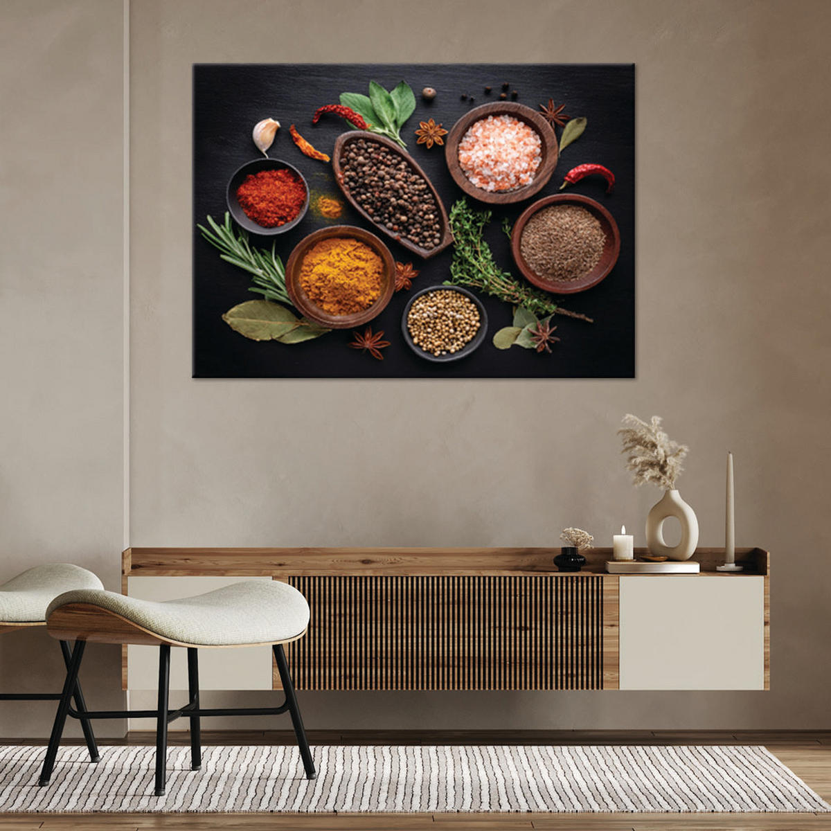 WANDBILD kräutergewürze für die küche - Beige, Textil (60/40cm) - Feeby