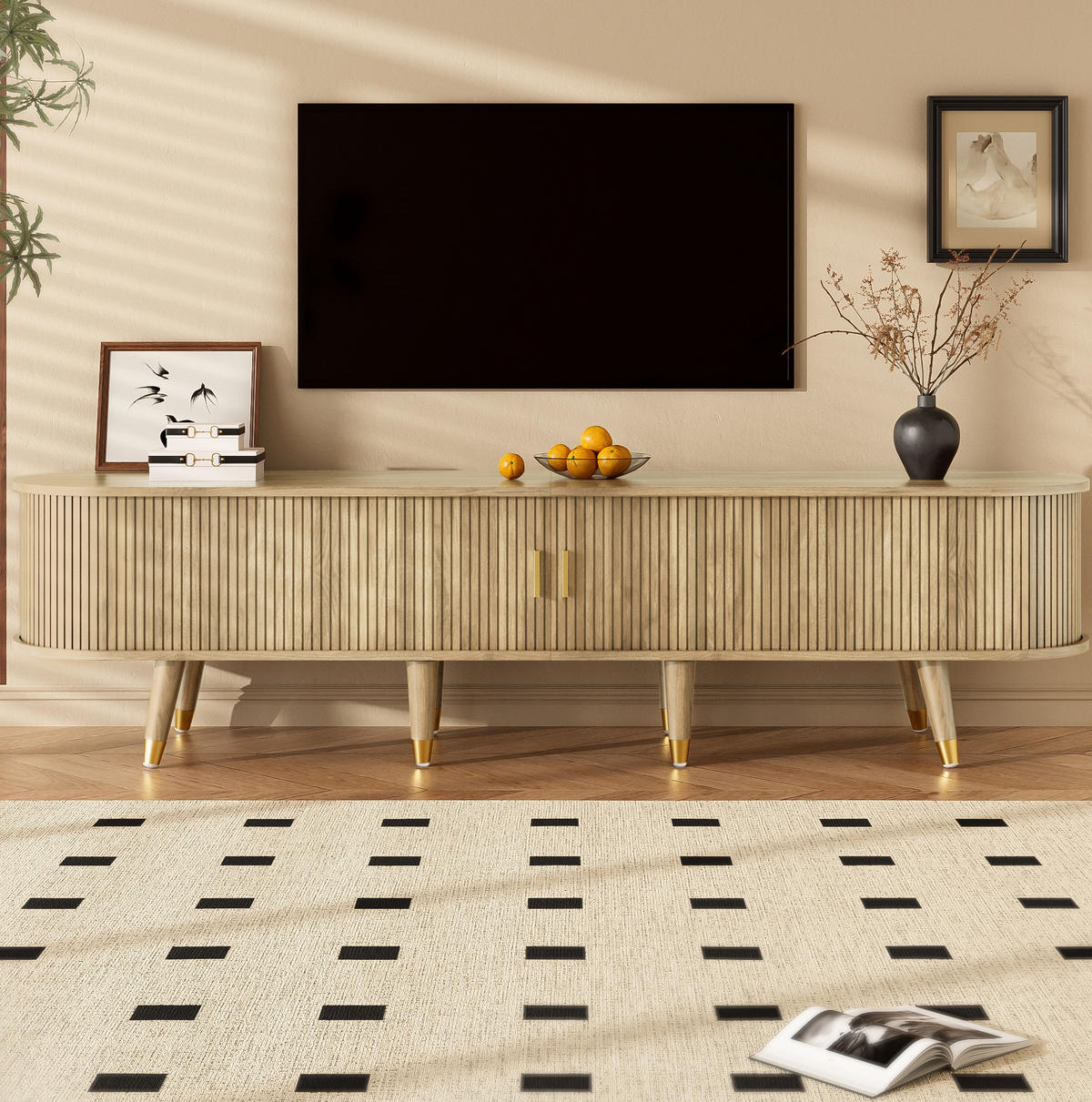 TV-SCHRANK mit Schiebetür 175 x 38 x 45 cm MDF Eiche - Hellbraun, Holzwerkstoff (38/45/175cm) - Beauniv