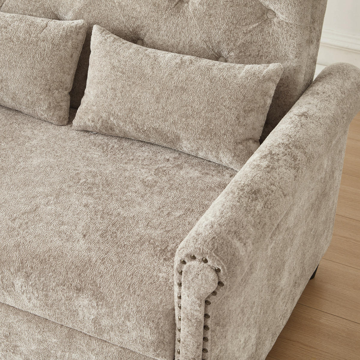 SCHLAFSOFA Braun-Grau mit Ausziehbett und verstellbarer Rückenlehne, Chenille - Graubraun/Schwarz, Holzwerkstoff/Kunststoff (120/82/170cm) - CHICFURN
