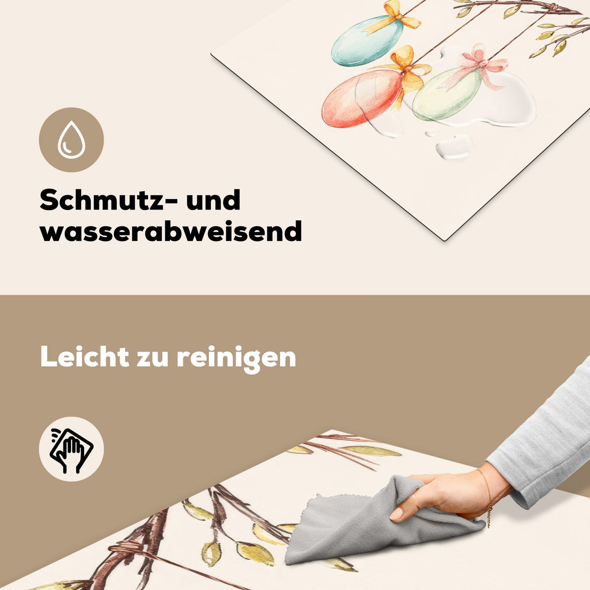 HERDABDECKPLATTE Osterkuchen - Schleife - Eier Ceranfeldabdeckung 59x52 cm - Creme, Kunststoff (59/52/0.2cm) - MuchoWow