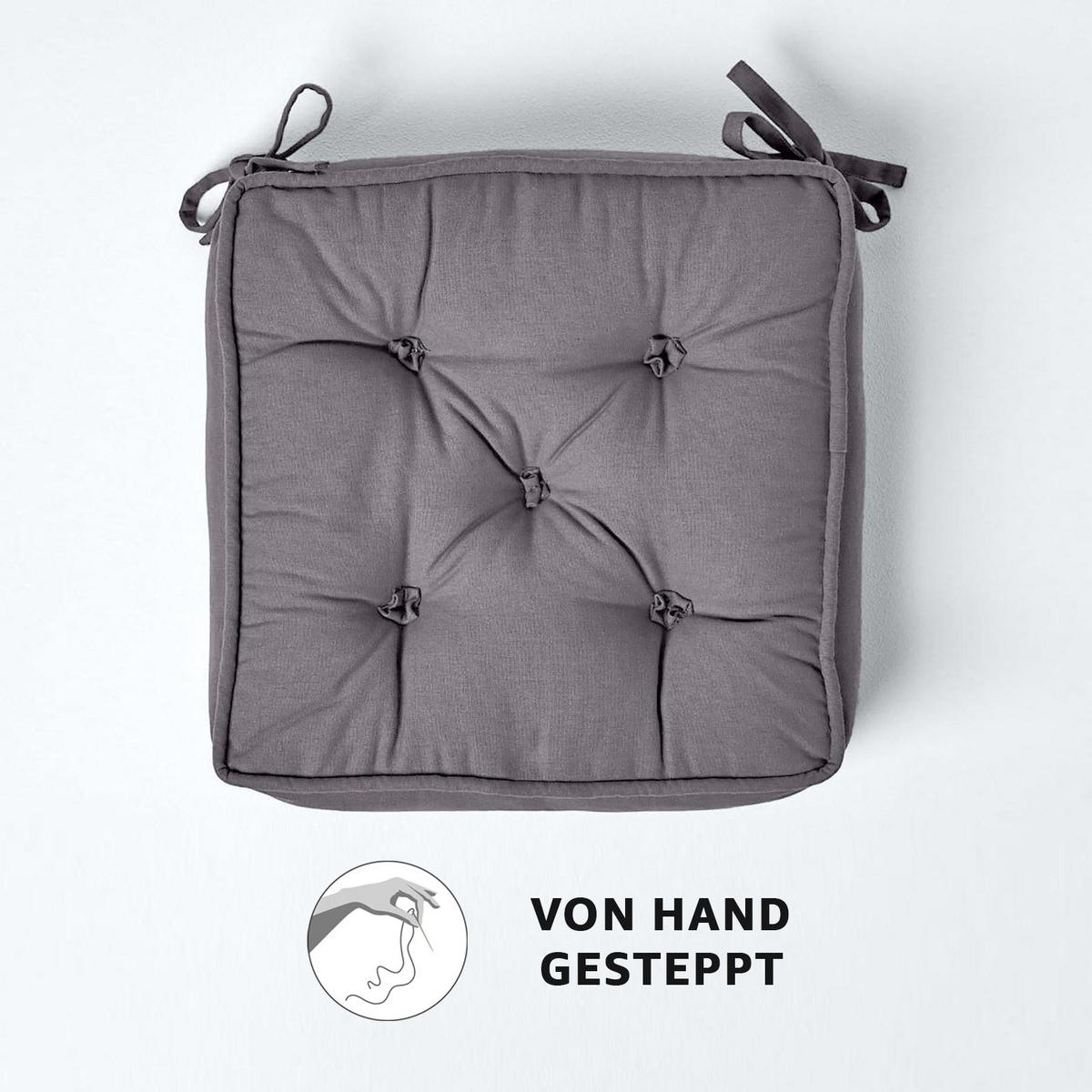 SITZKISSEN dunkelgrau 40/40/10 cm – Stuhlkissen Baumwolle - Dunkelgrau, Textil (40/40/10cm) - Homescapes