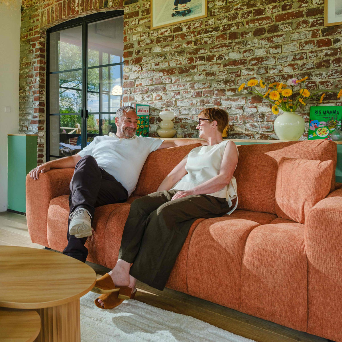 SOFA 3-Sitzer, Terrakotta - Rot, Textil (100/90/238cm) - Oviala