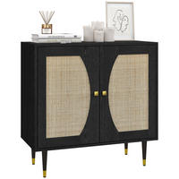 SIDEBOARD DE-11084 Boho-Design mit 2 Türen & Rattan-Front Schwarz - Schwarz, Holzwerkstoff (80/79/38cm) - ComfortXL
