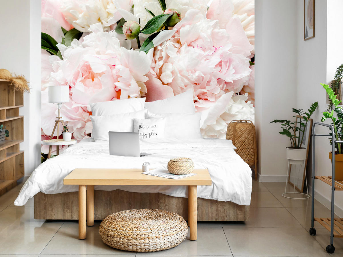 FOTOTAPETE für Schlafzimmer Rosa Zarte Pfingstrosen Natur 250x175 - Rosa/Weiß, Papier (250/175cm) - Muralo